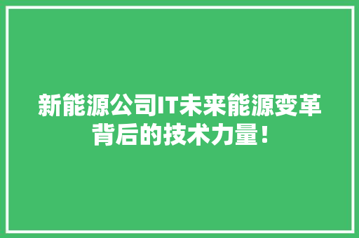 新能源公司IT未来能源变革背后的技术力量！ 百度SEO