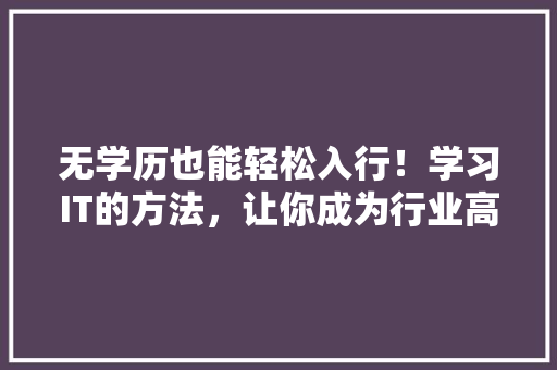 无学历也能轻松入行！学习IT的方法，让你成为行业高手！ GoogleSEO