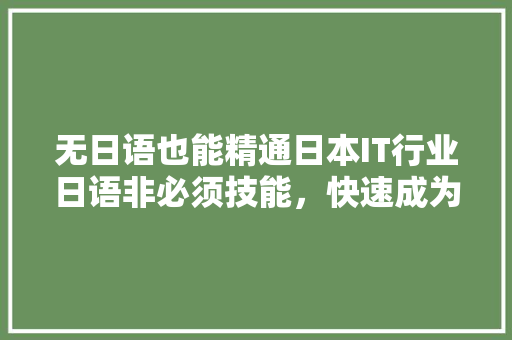 无日语也能精通日本IT行业日语非必须技能，快速成为行业精英！ 神马SEO
