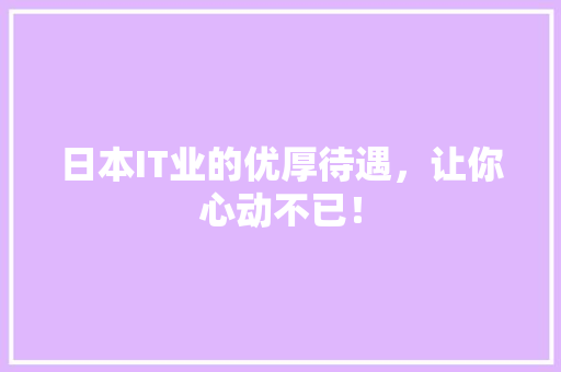日本IT业的优厚待遇，让你心动不已！ 百度SEO