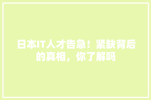 日本IT人才告急！紧缺背后的真相，你了解吗 GoogleSEO