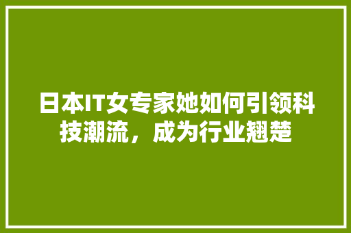 日本IT女专家她如何引领科技潮流，成为行业翘楚
