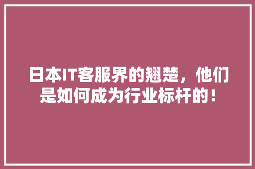 日本IT客服界的翘楚，他们是如何成为行业标杆的！