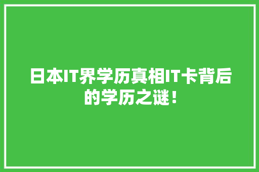 日本IT界学历真相IT卡背后的学历之谜！ 必应SEO