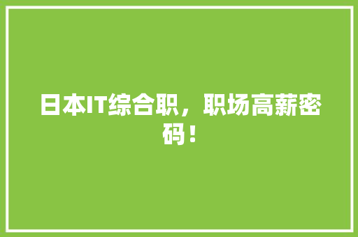 日本IT综合职，职场高薪密码！ GoogleSEO