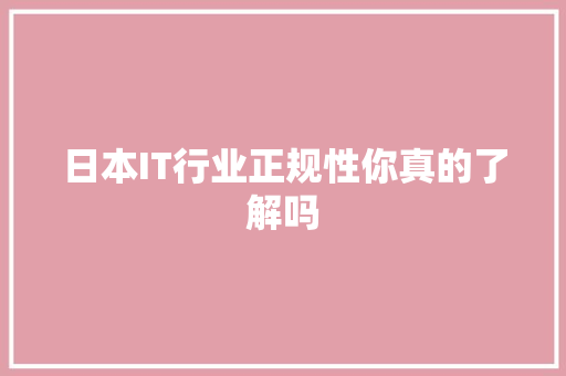 日本IT行业正规性你真的了解吗 神马SEO