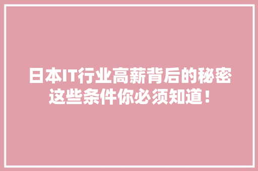 日本IT行业高薪背后的秘密这些条件你必须知道！ 神马SEO