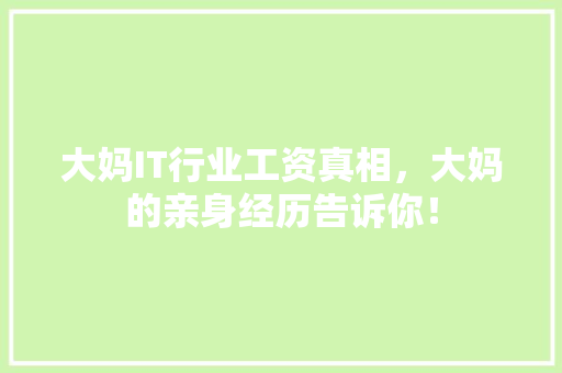 大妈IT行业工资真相，大妈的亲身经历告诉你！ GoogleSEO