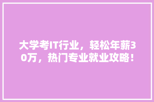 大学考IT行业，轻松年薪30万，热门专业就业攻略！ 搜狗SEO