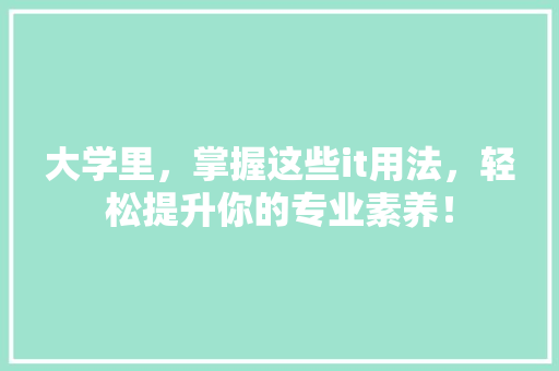大学里，掌握这些it用法，轻松提升你的专业素养！ 必应SEO