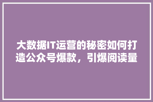 大数据IT运营的秘密如何打造公众号爆款，引爆阅读量！ 神马SEO
