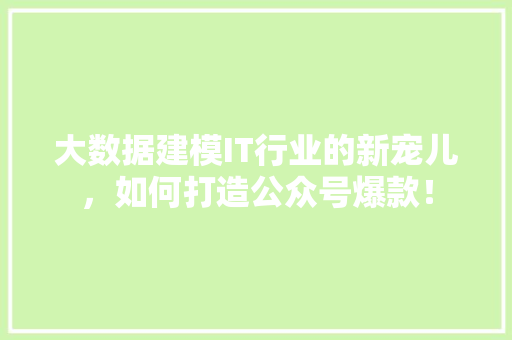大数据建模IT行业的新宠儿，如何打造公众号爆款！ 神马SEO