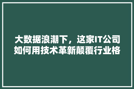 大数据浪潮下，这家IT公司如何用技术革新颠覆行业格局 搜狗SEO