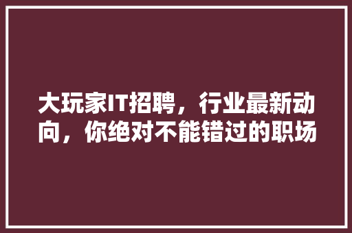 大玩家IT招聘，行业最新动向，你绝对不能错过的职场机遇 神马SEO