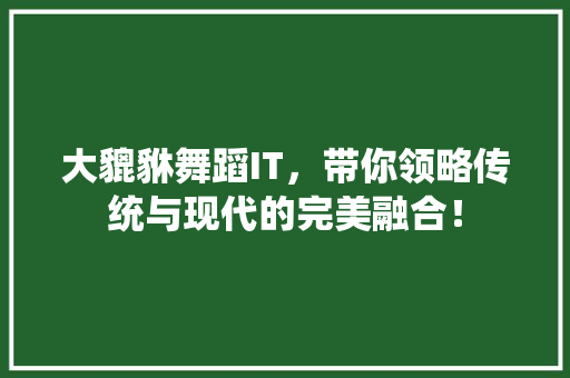大貔貅舞蹈IT，带你领略传统与现代的完美融合！ 搜狗SEO