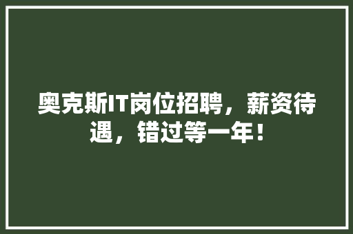奥克斯IT岗位招聘，薪资待遇，错过等一年！ GoogleSEO