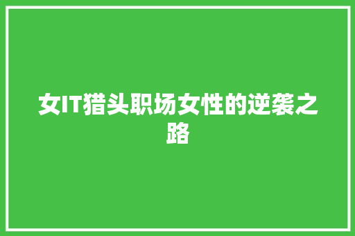 女IT猎头职场女性的逆袭之路 百度SEO
