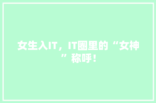 女生入IT，IT圈里的“女神”称呼！ 神马SEO