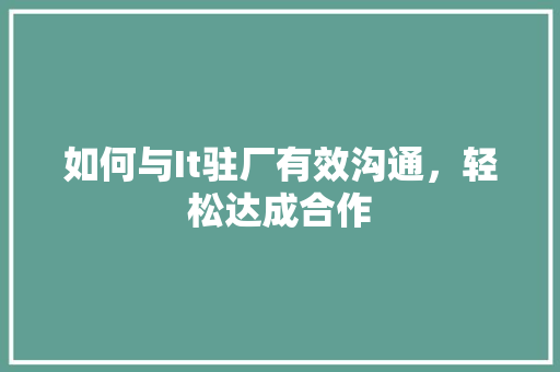 如何与It驻厂有效沟通，轻松达成合作 GoogleSEO