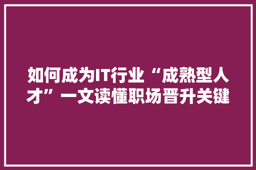 如何成为IT行业“成熟型人才”一文读懂职场晋升关键 搜狗SEO