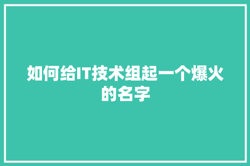 如何给IT技术组起一个爆火的名字 百度SEO