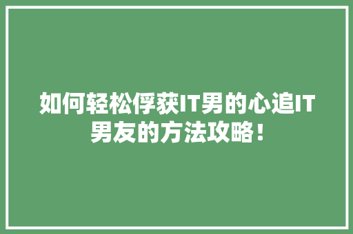 如何轻松俘获IT男的心追IT男友的方法攻略！ 神马SEO