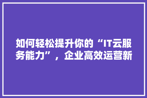 如何轻松提升你的“IT云服务能力”，企业高效运营新篇章！ 搜狗SEO