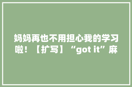 妈妈再也不用担心我的学习啦！【扩写】“got it”麻麻必备神器 神马SEO