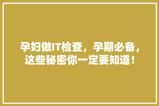 孕妇做IT检查，孕期必备，这些秘密你一定要知道！ 神马SEO