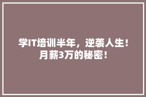 学IT培训半年，逆袭人生！月薪3万的秘密！ GoogleSEO