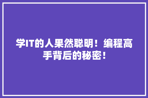 学IT的人果然聪明！编程高手背后的秘密！ 神马SEO