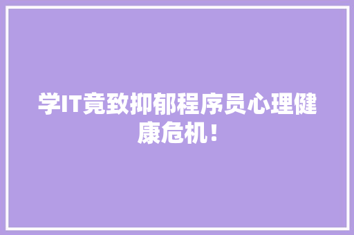 学IT竟致抑郁程序员心理健康危机！ GoogleSEO