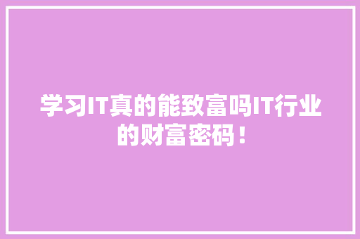 学习IT真的能致富吗IT行业的财富密码！ 神马SEO