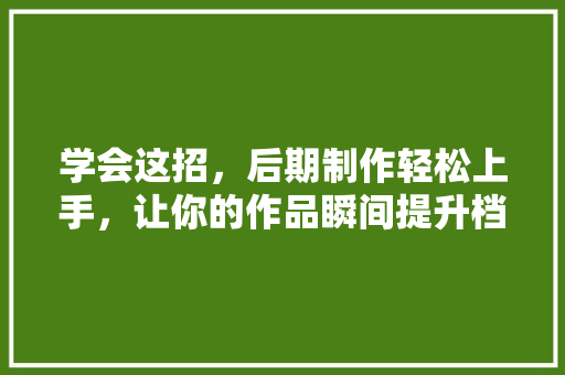 学会这招，后期制作轻松上手，让你的作品瞬间提升档次 搜狗SEO