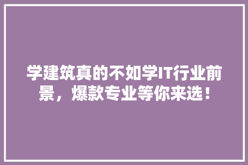 学建筑真的不如学IT行业前景，爆款专业等你来选！ 神马SEO