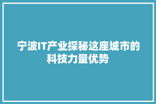 宁波IT产业探秘这座城市的科技力量优势 百度SEO