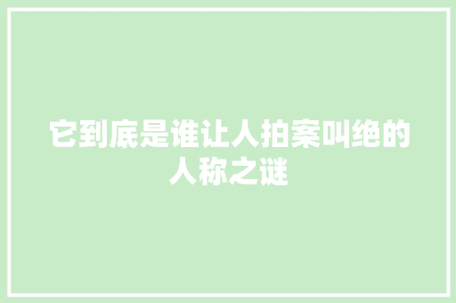 它到底是谁让人拍案叫绝的人称之谜 GoogleSEO