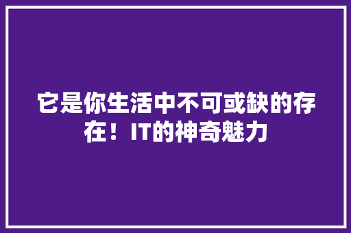它是你生活中不可或缺的存在！IT的神奇魅力 神马SEO
