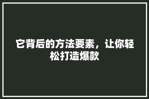 它背后的方法要素，让你轻松打造爆款 百度SEO