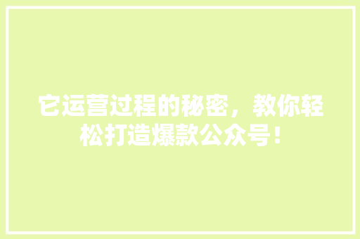 它运营过程的秘密，教你轻松打造爆款公众号！ 搜狗SEO