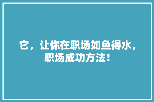 它，让你在职场如鱼得水，职场成功方法！ GoogleSEO