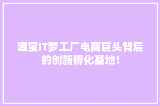 淘宝IT梦工厂电商巨头背后的创新孵化基地！ GoogleSEO