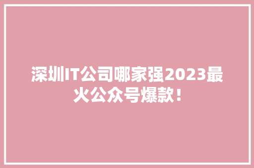 深圳IT公司哪家强2023最火公众号爆款！ 神马SEO