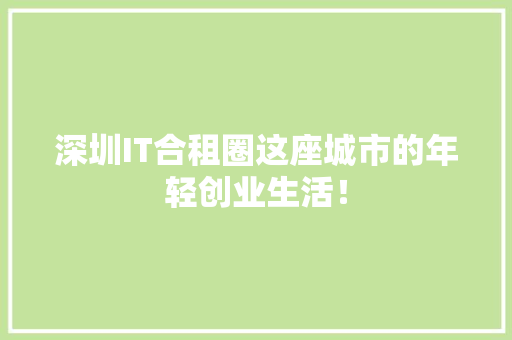 深圳IT合租圈这座城市的年轻创业生活！