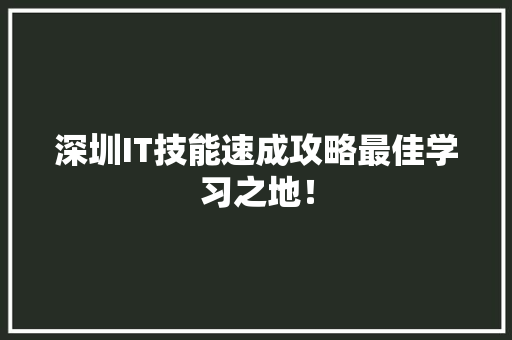 深圳IT技能速成攻略最佳学习之地！ GoogleSEO
