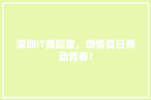 深圳IT舞蹈室，燃情夏日舞动青春！ 百度SEO