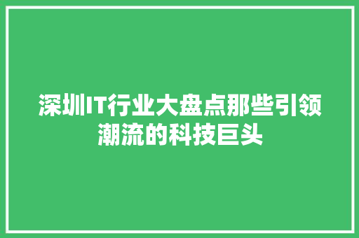 深圳IT行业大盘点那些引领潮流的科技巨头 必应SEO