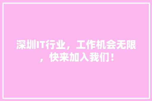 深圳IT行业，工作机会无限，快来加入我们！ GoogleSEO