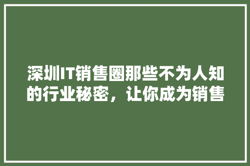 深圳IT销售圈那些不为人知的行业秘密，让你成为销售高手！ 百度SEO