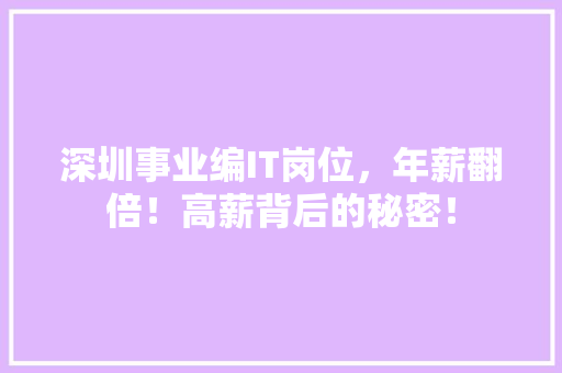 深圳事业编IT岗位，年薪翻倍！高薪背后的秘密！ 必应SEO